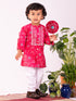 Infant Boy's Pink And White Cotton Kurta Pyjama Set