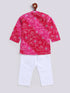 Infant Boy's Pink And White Cotton Kurta Pyjama Set
