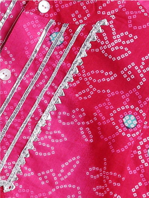 Infant Boy's Pink And White Cotton Kurta Pyjama Set