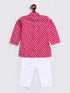Infant Boy's Pink And White Cotton Kurta Pyjama Set