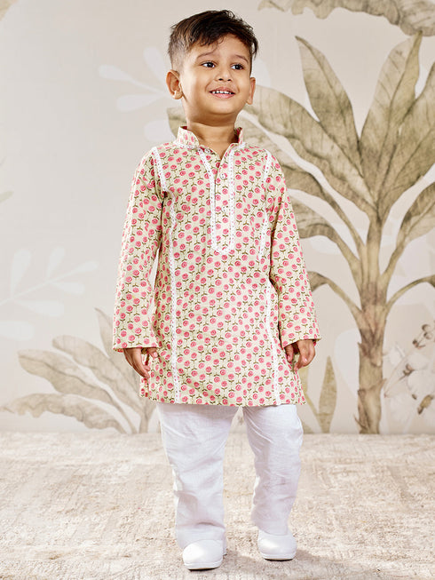 Boy's Mint Green Cotton Kurta Pyjama Set