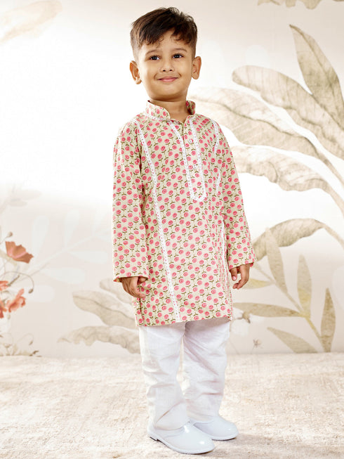 Boy's Mint Green Cotton Kurta Pyjama Set