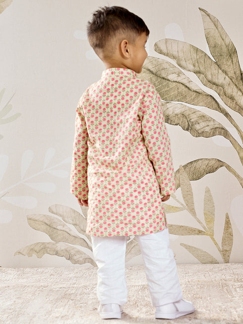 Boy's Mint Green Cotton Kurta Pyjama Set