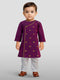Baby Boy's Purple Embroidered Cotton Kurta Pyjama Set For Janmashtami