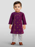 Baby Boy's Purple Embroidered Cotton Kurta Pyjama Set For Janmashtami