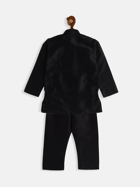 Boy's Black Silk Blend Kurta Pyjama Set