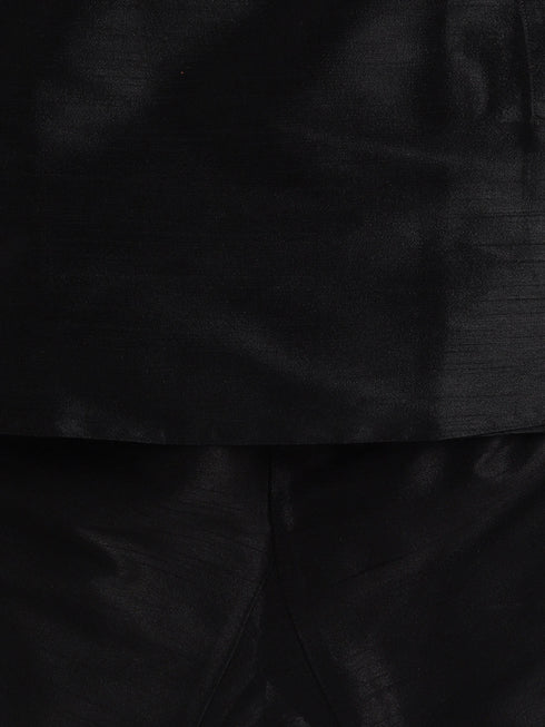 Boy's Black Silk Blend Kurta Pyjama Set