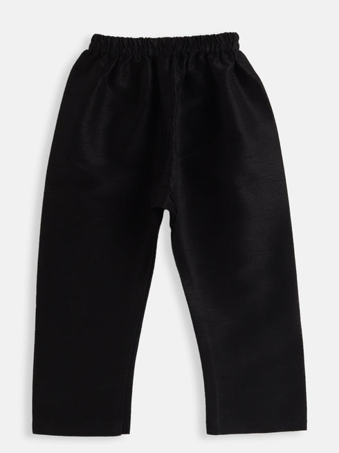 Boy's Black Silk Blend Kurta Pyjama Set