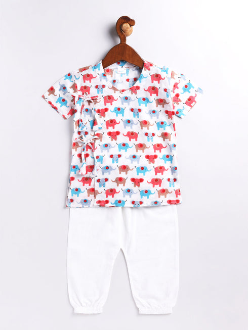 Infant Boy's Multicolor Cotton Blend Kurta Patiala Set