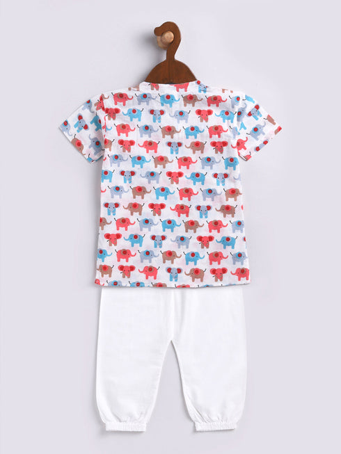 Infant Boy's Multicolor Cotton Blend Kurta Patiala Set