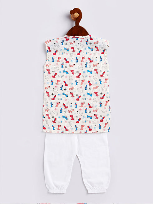 Infant Boy's Multicolor Cotton Blend Kurta Patiala Set