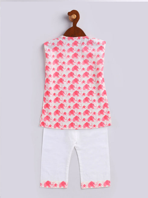 Infant Boy's Pink Cotton Blend Kurta Pyjama Set