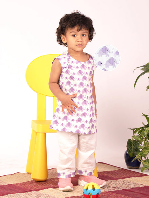 Infant Boy's Purple Cotton Blend Kurta Pyjama Set