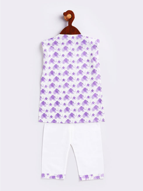 Infant Boy's Purple Cotton Blend Kurta Pyjama Set