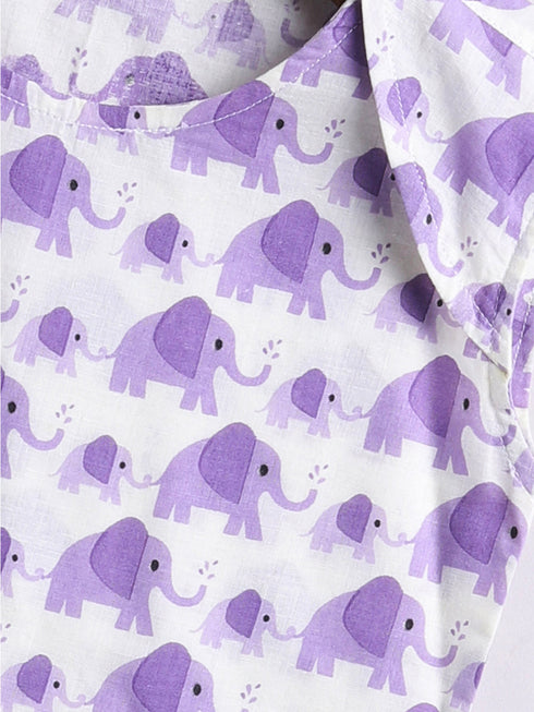 Infant Boy's Purple Cotton Blend Kurta Pyjama Set