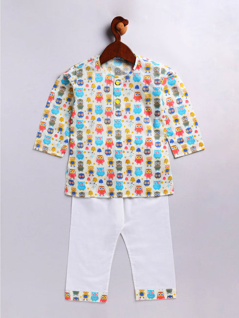 Infant Boy's Multicolor Cotton Blend Kurta Pyjama Set