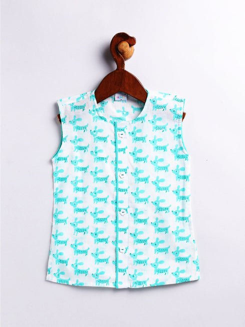 Infant Boy's Aqua Cotton Kurta Pyjama Set