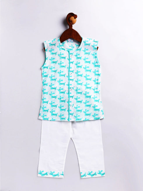 Infant Boy's Aqua Cotton Kurta Pyjama Set