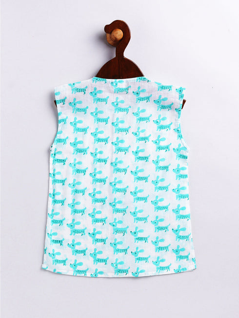 Infant Boy's Aqua Cotton Kurta Pyjama Set
