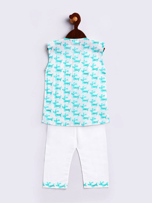 Infant Boy's Aqua Cotton Kurta Pyjama Set