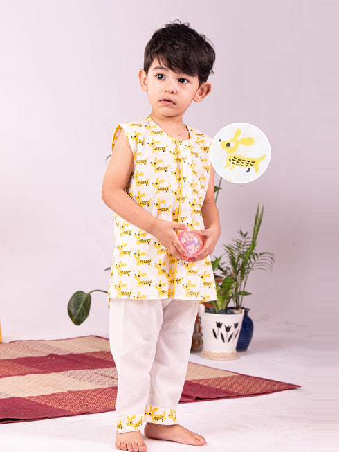Infant Boy's Yellow Cotton Kurta Pyjama Set