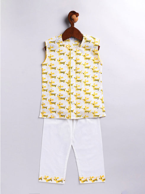 Infant Boy's Yellow Cotton Kurta Pyjama Set