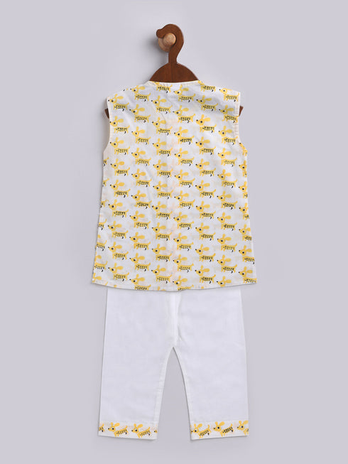 Infant Boy's Yellow Cotton Kurta Pyjama Set