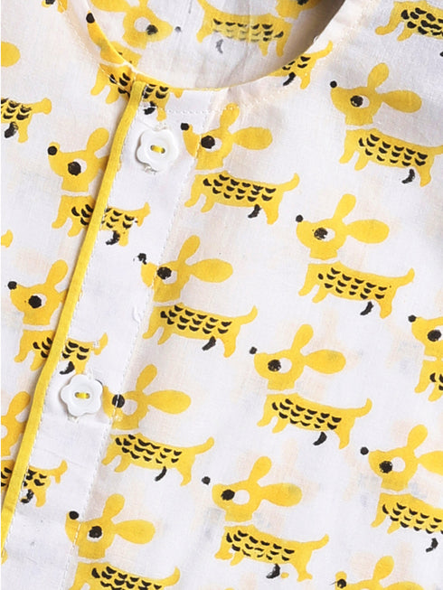 Infant Boy's Yellow Cotton Kurta Pyjama Set