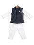 Sishu Boy's White Kurta With Pyjamas & Black Nehru Jacket
