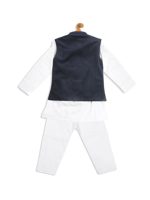 Sishu Boy's White Kurta With Pyjamas & Black Nehru Jacket