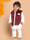 Sishu Boy's Maroon Printed Kurta With Pyjamas & Nehru Jacket