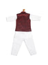 Sishu Boy's Maroon Printed Kurta With Pyjamas & Nehru Jacket