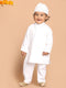 Boy's White Pure Cotton Kurta And Pyjama With Prayer Cap