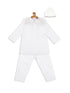 Boy's White Pure Cotton Kurta And Pyjama With Prayer Cap