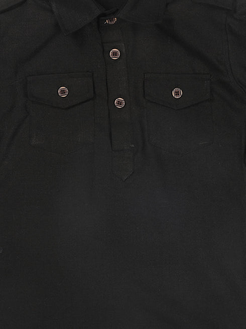 Boy's Black Pathani Kurta With Patiala Set