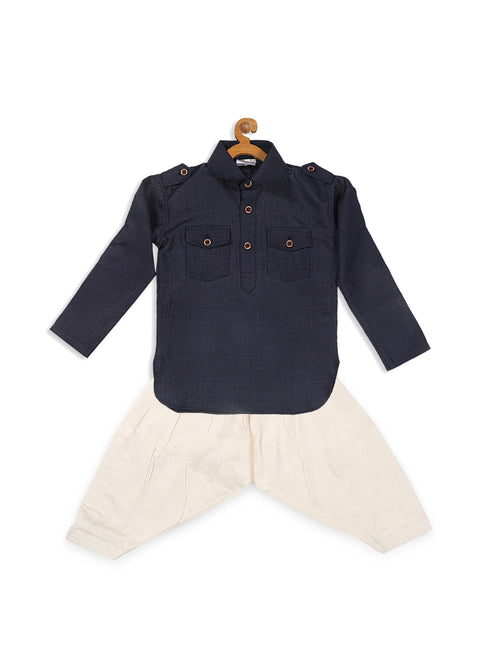 Boy's Blue Pathani Kurta With Patiala Set