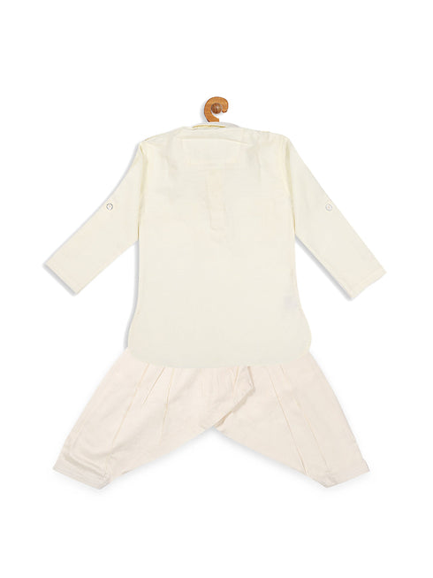 Boy's Cream Pathani Kurta With Patiala Set