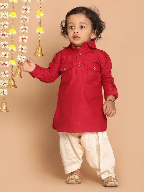 Boy's Maroon Pathani Kurta With Patiala Set