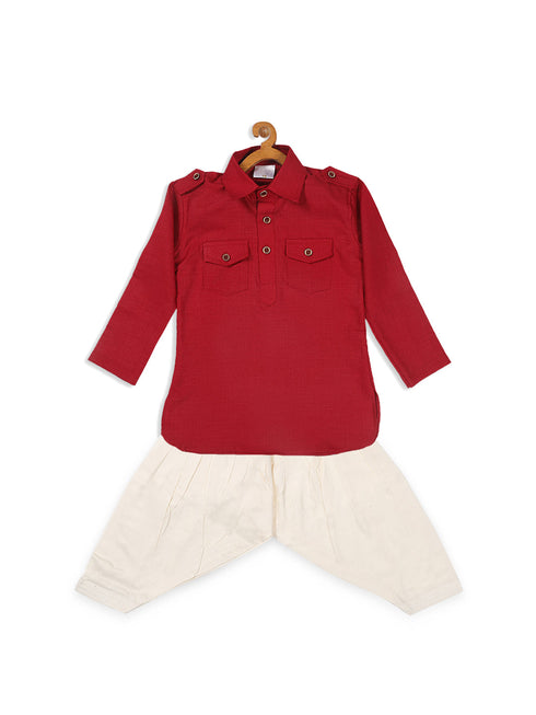 Boy's Maroon Pathani Kurta With Patiala Set