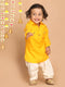 Boy's Yellow Pathani Shape Kurta With Cream Patiala Set