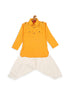 Boy's Yellow Pathani Shape Kurta With Cream Patiala Set