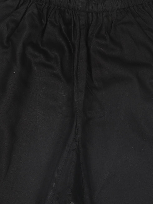 Sishu Boy's Black Pure Cotton Pathani Style Kurta With Pyjama Set