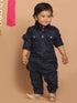 Sishu Boy's Blue Pure Cotton Pathani Kurta With Pyjama Set