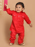 Sishu Boy's Red Pure Cotton Pathani Styl Kurta With Pyjama Set