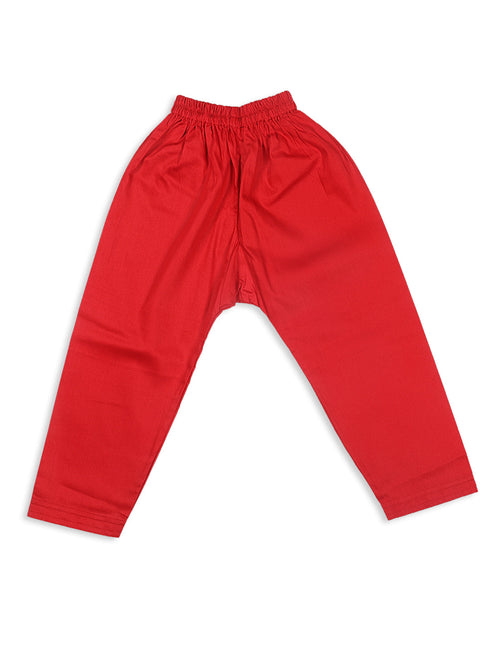 Sishu Boy's Red Pure Cotton Pathani Styl Kurta With Pyjama Set