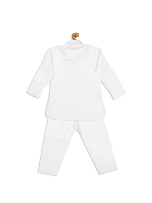 Boy's White Pure Pathani Kurta With Pyjama Set