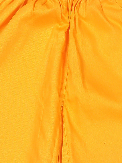 Sishu Boy's Yellow Pure Cotton Pathani Kurta With Pyjama Set