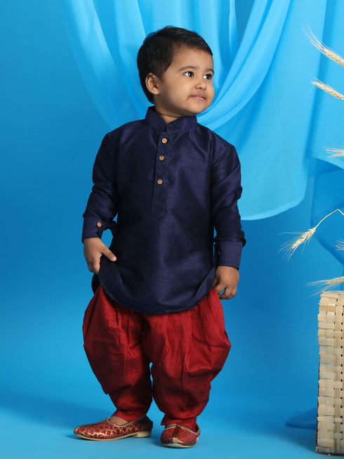 Sishu Boy's Blue Kurta And Cowl Dhoti Set