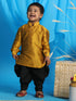 Sishu Boy's Mustard Kurta And Black Cowl Dhoti Set