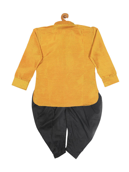 Sishu Boy's Mustard Kurta And Black Cowl Dhoti Set